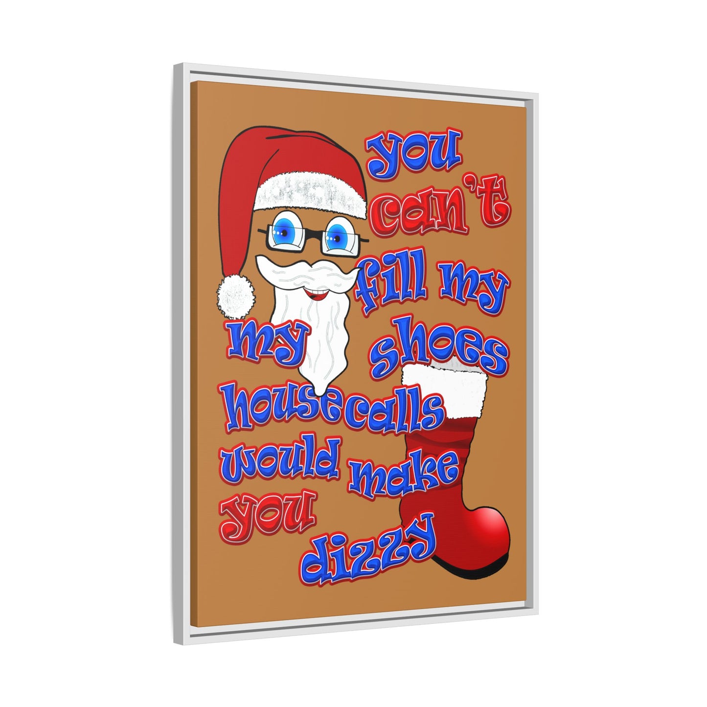 santa's shoes - framed canvas art (light brown)