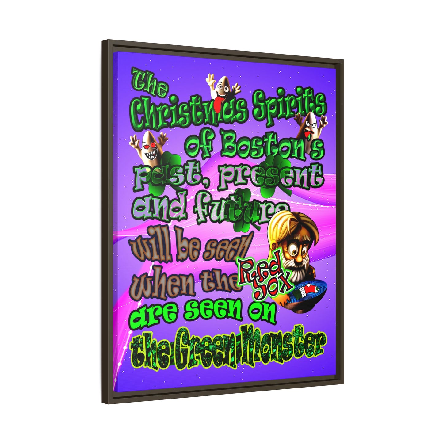 christmas spirits of boston - framed canvas art (purple-pink wave)