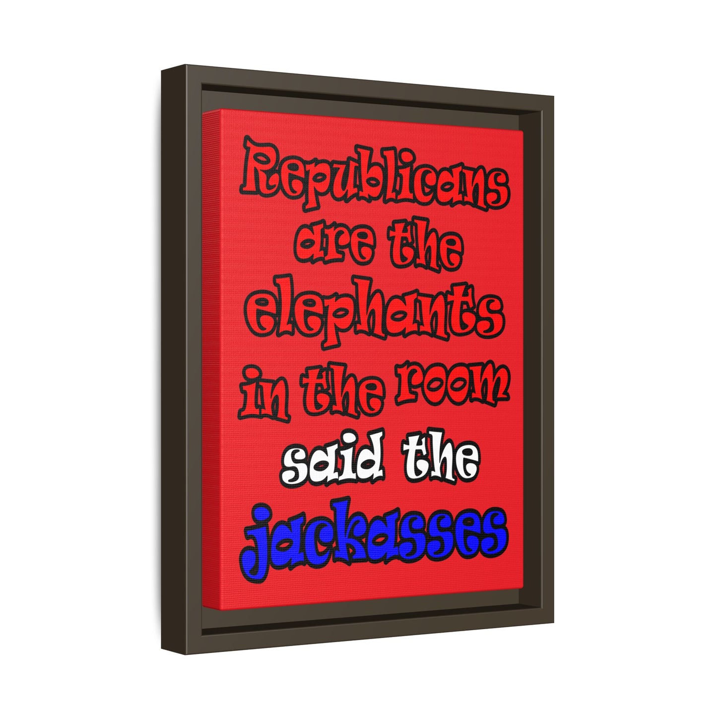 donkeys and elephants - framed canvas art (red)