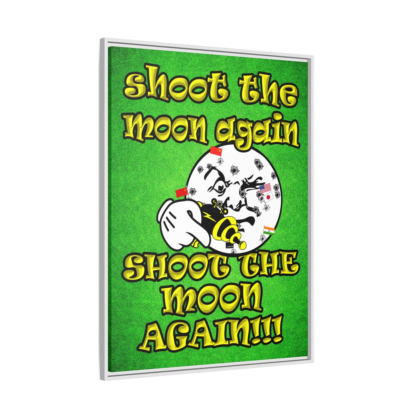 shoot the moon again - framed canvas art (green turf)