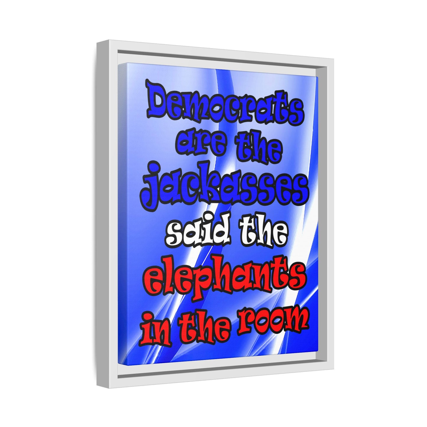 donkeys and elephants - framed canvas art (blue-white wave)
