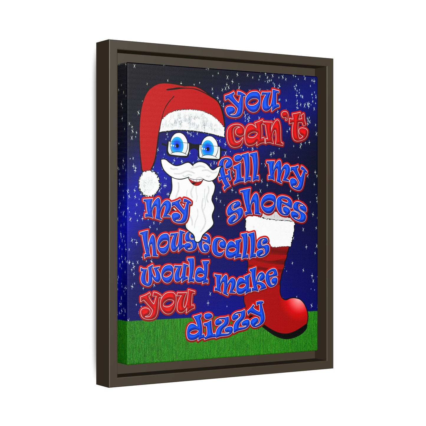santa's shoes - framed canvas art ('snoops' background)