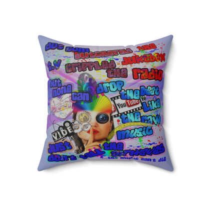 drop the beat - Spun Polyester Square Pillow - (light blue-pink wave)