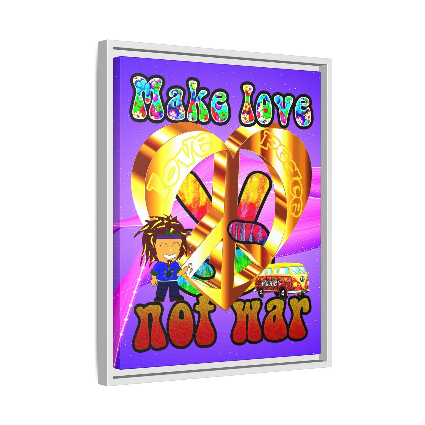 love peace - framed canvas art (purple-pink wave)