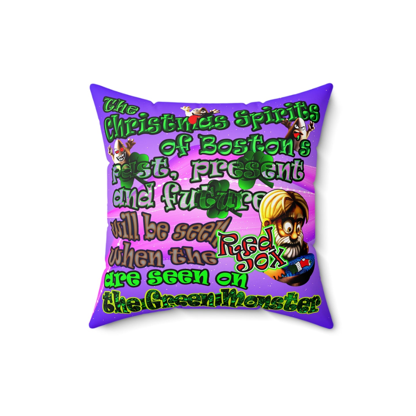 christmas spirits of boston - Spun Polyester Square Pillow - (purple-pink wave)
