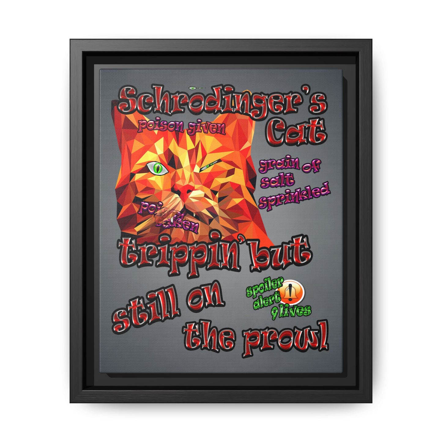 schrodinger's cat - framed canvas art (grey-light grey)