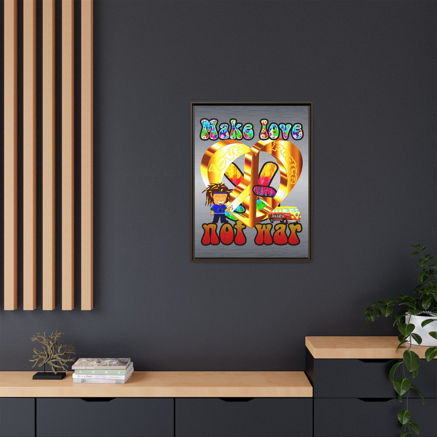love peace - framed canvas art (brushed nickel)