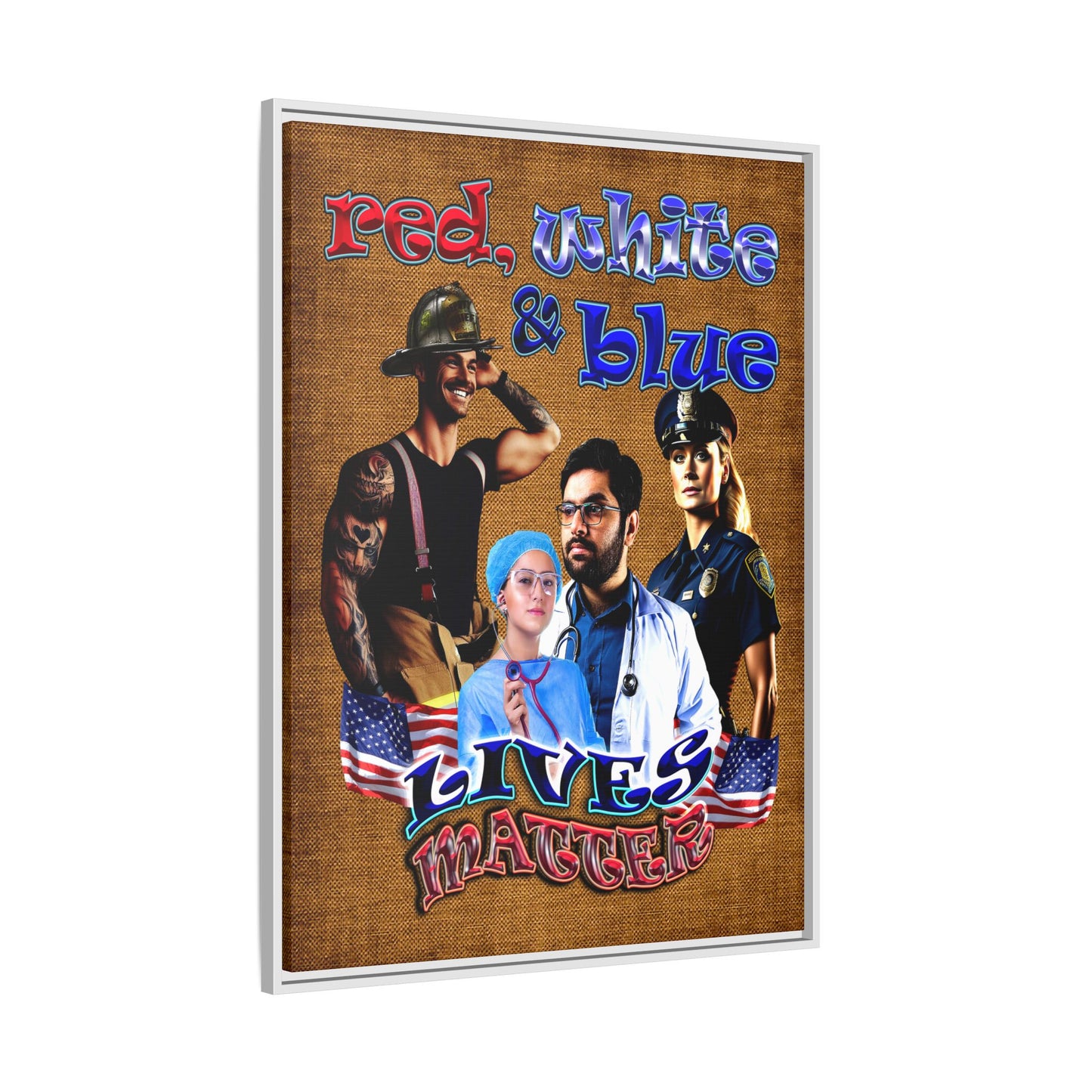 rw&b lives matter - framed canvas art (brown papyrus)