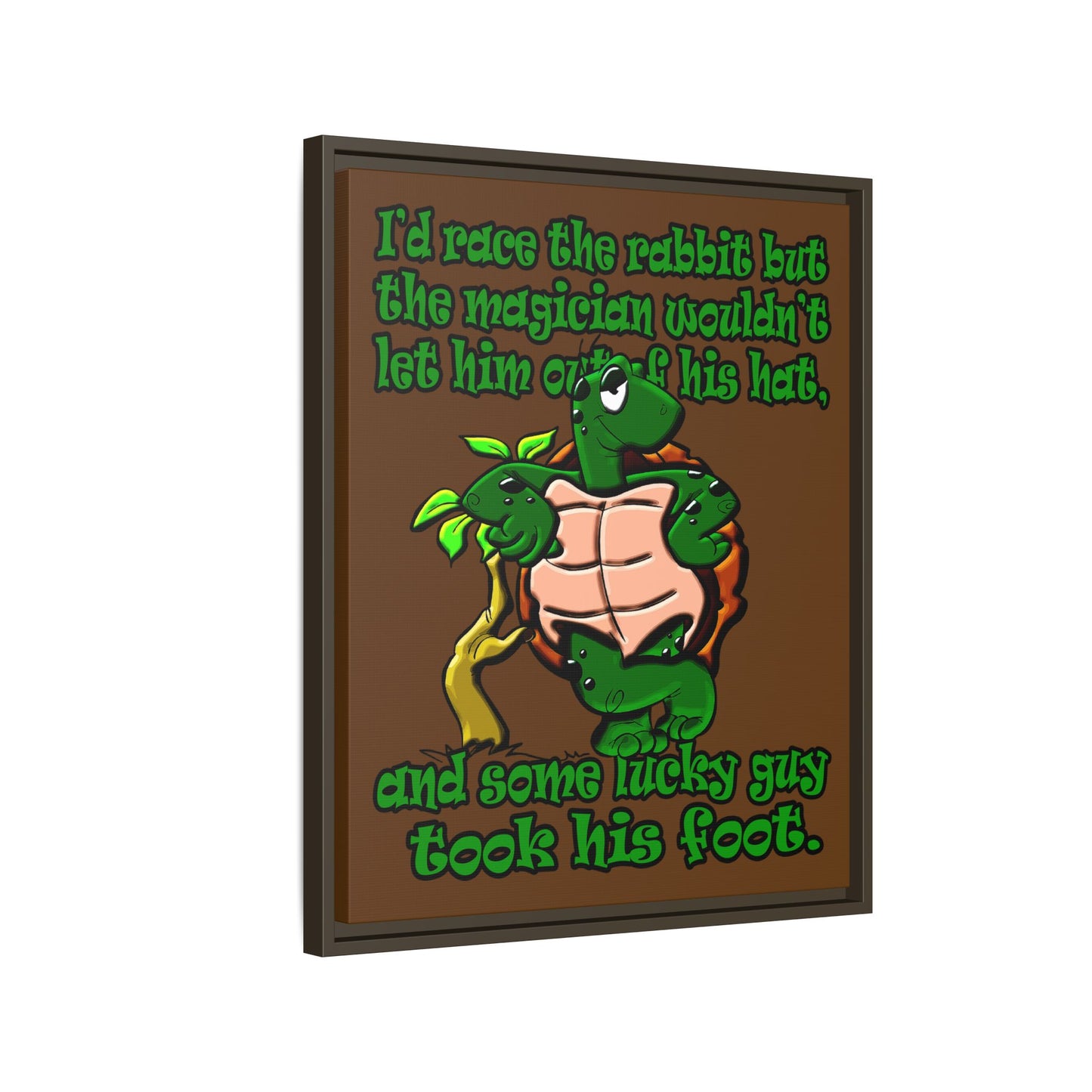 turtle race - framed canvas art (brown)