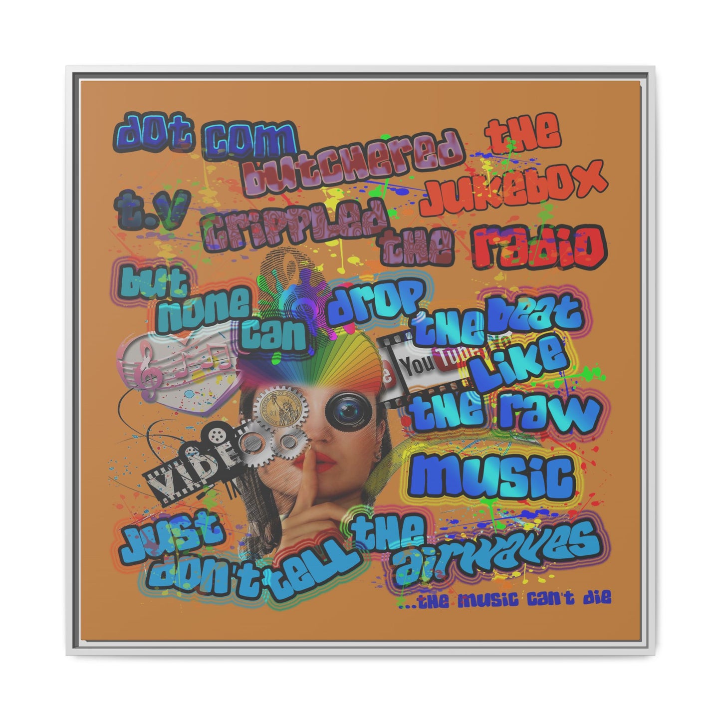 drop the beat - framed canvas art (light brown)