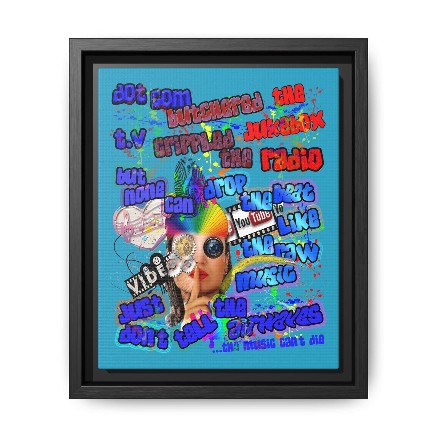 drop the beat - framed canvas art (turquoise)