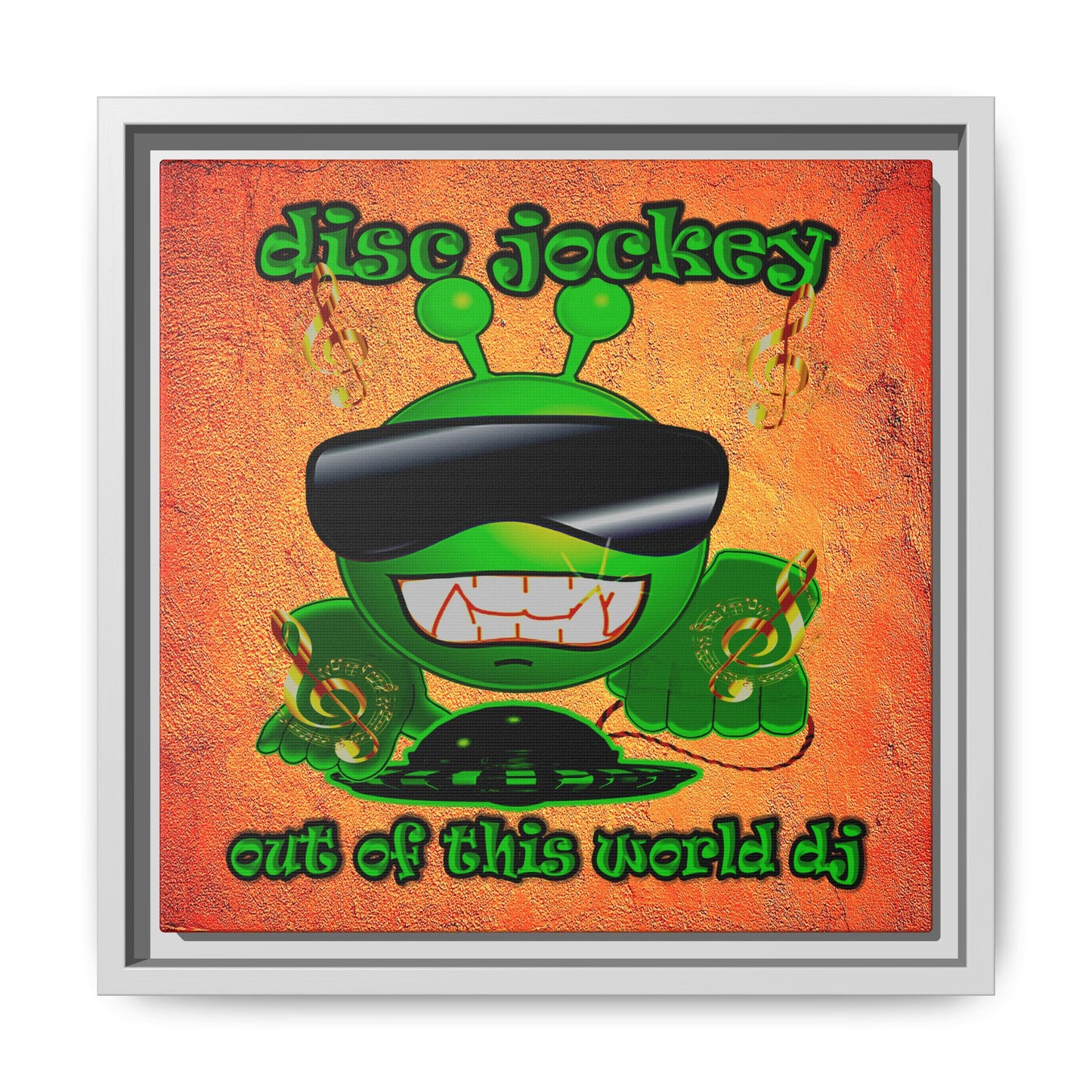 disc jockey - framed canvas art (burnt orange)