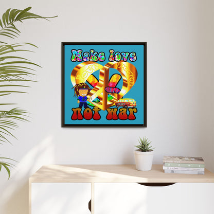 love peace - framed canvas art (turquoise)
