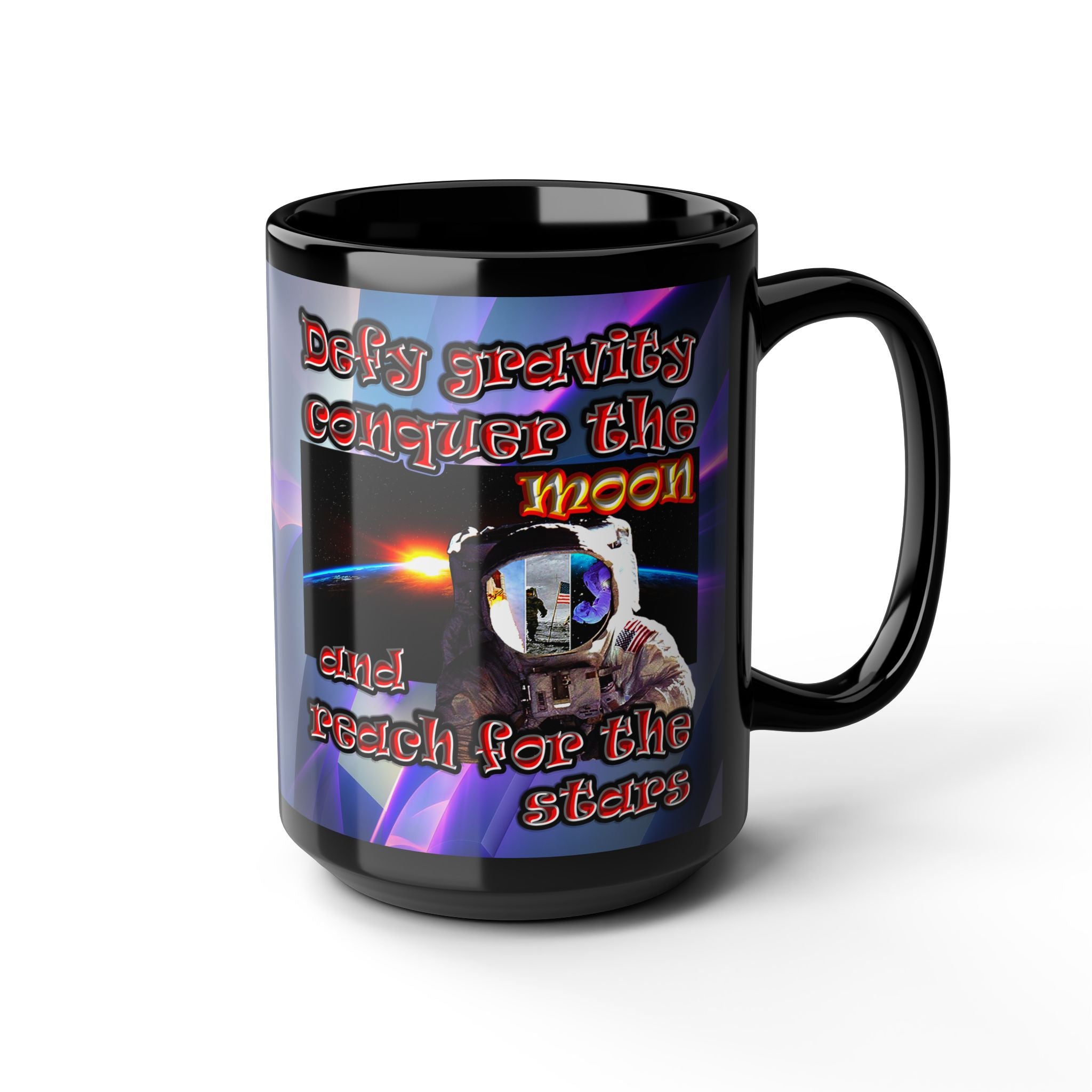 defy conquer reach - Black Mug (grey-pink wave)