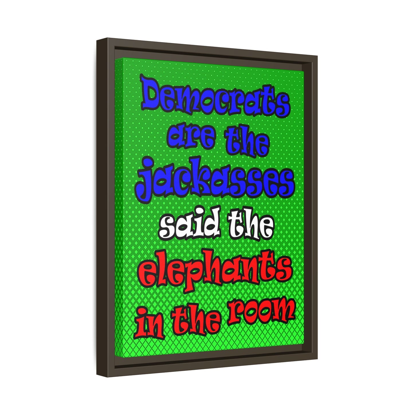 donkeys and elephants - framed canvas art (logo green)