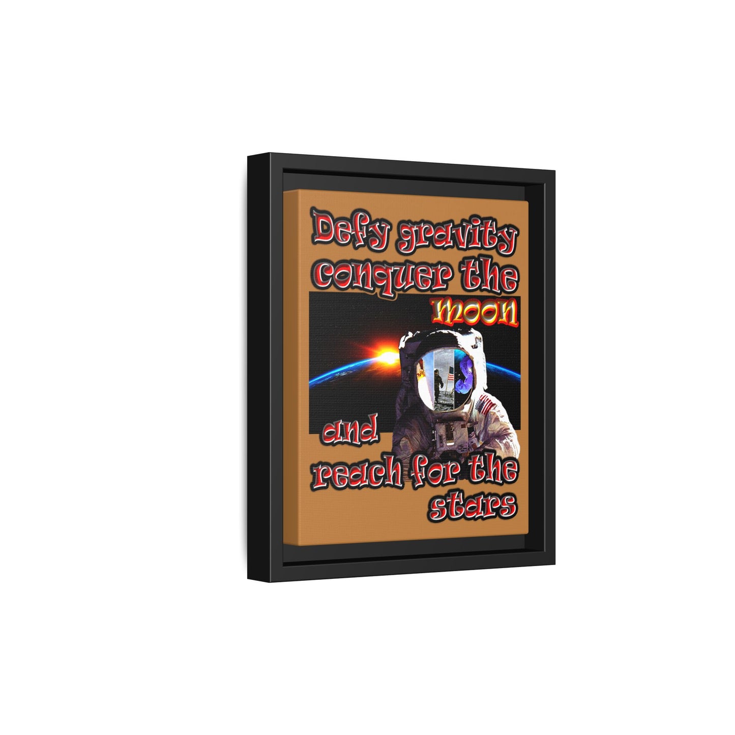 defy conquer reach - framed canvas art (light brown)