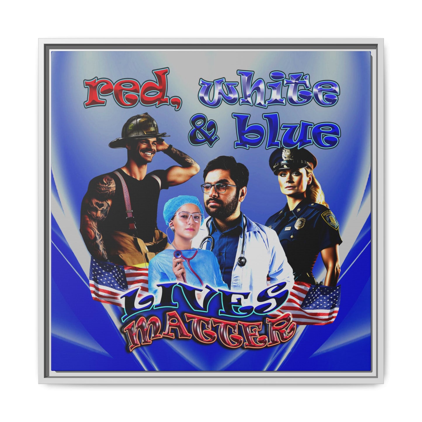 rw&b lives matter - framed canvas art (blue-white wave)