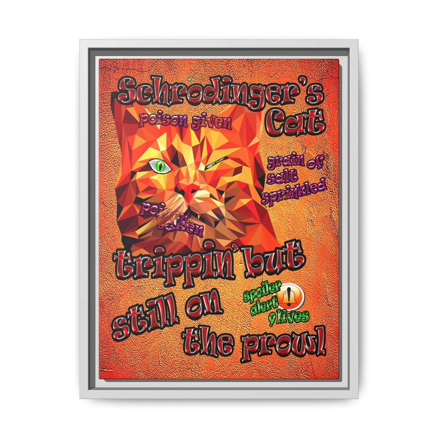 schrodinger's cat - framed canvas art (burnt orange)