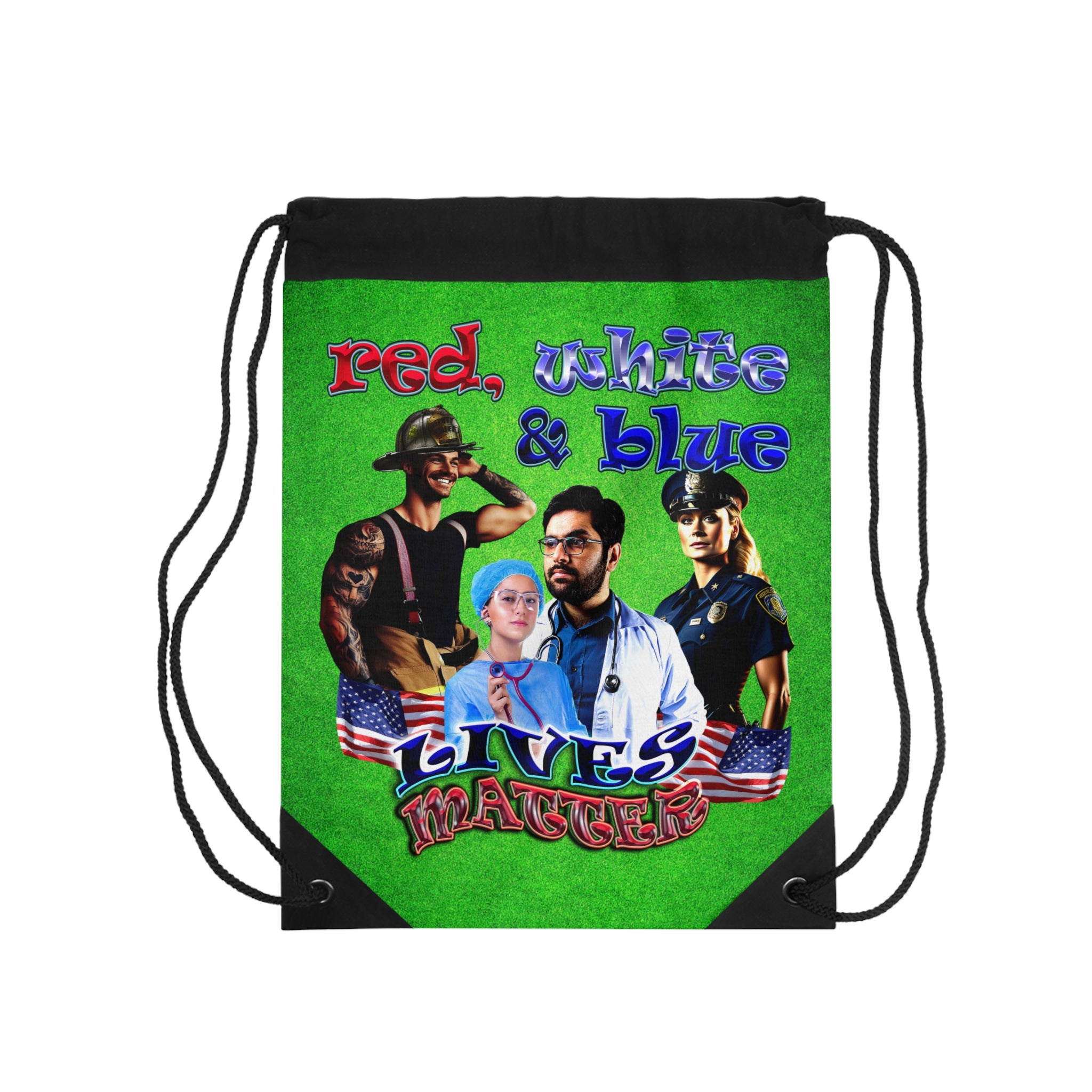 rw&b lives matter - Drawstring Bag (green turf)