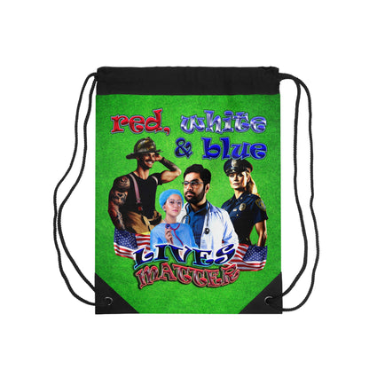 rw&b lives matter - Drawstring Bag (green turf)