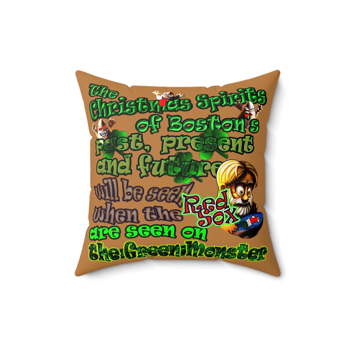 christmas spirits of boston - Spun Polyester Square Pillow - (light brown)