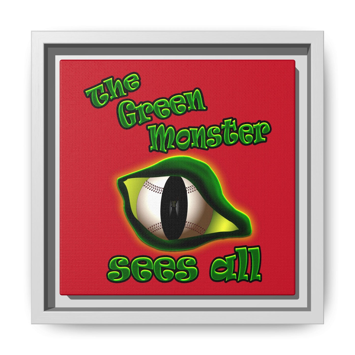 green monster - framed canvas art (dark red)