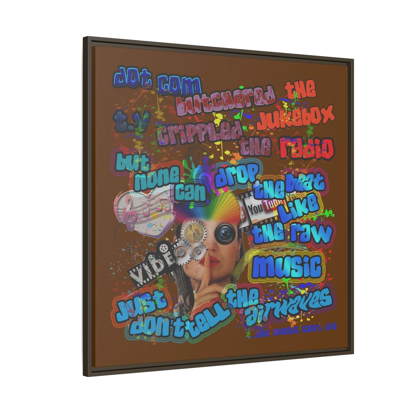 drop the beat - framed canvas art (brown)