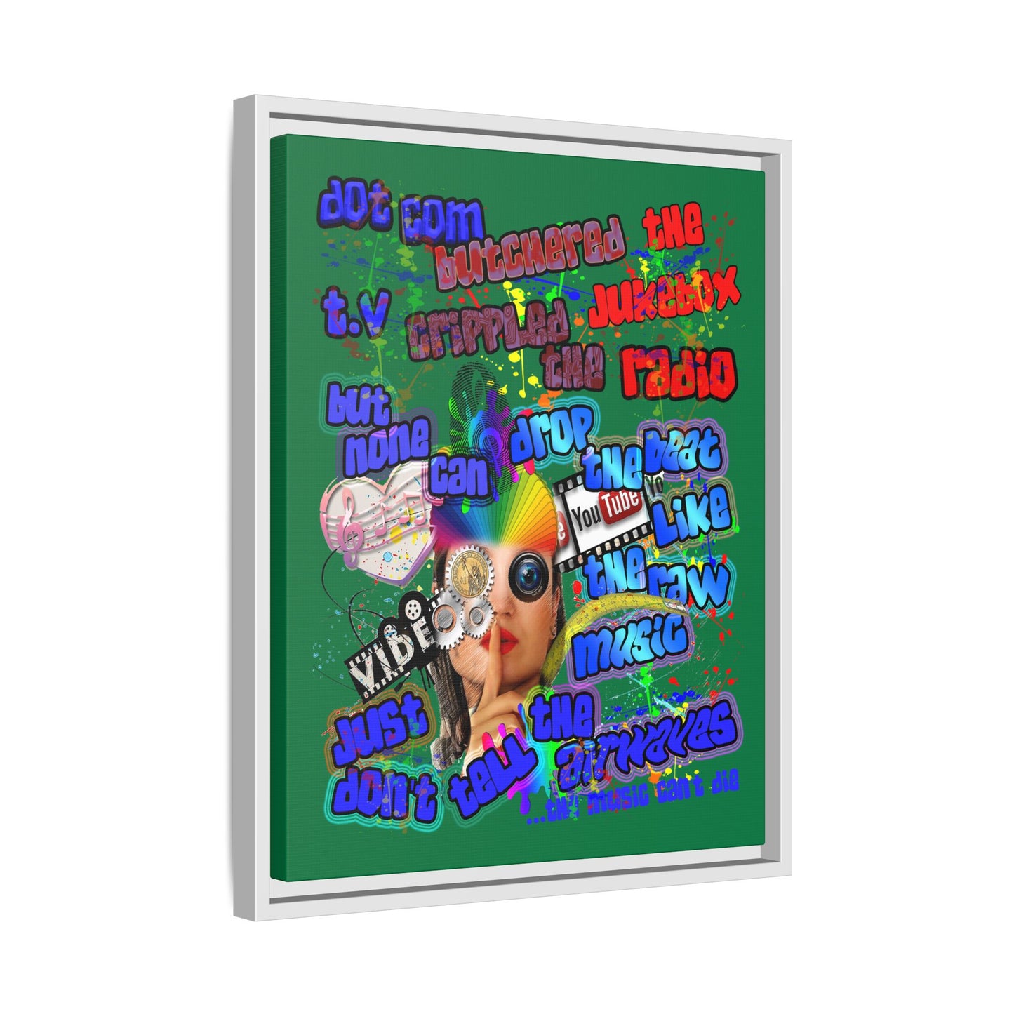 drop the beat - framed canvas art (dark green)