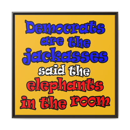 donkeys and elephants - framed canvas art (yellow)