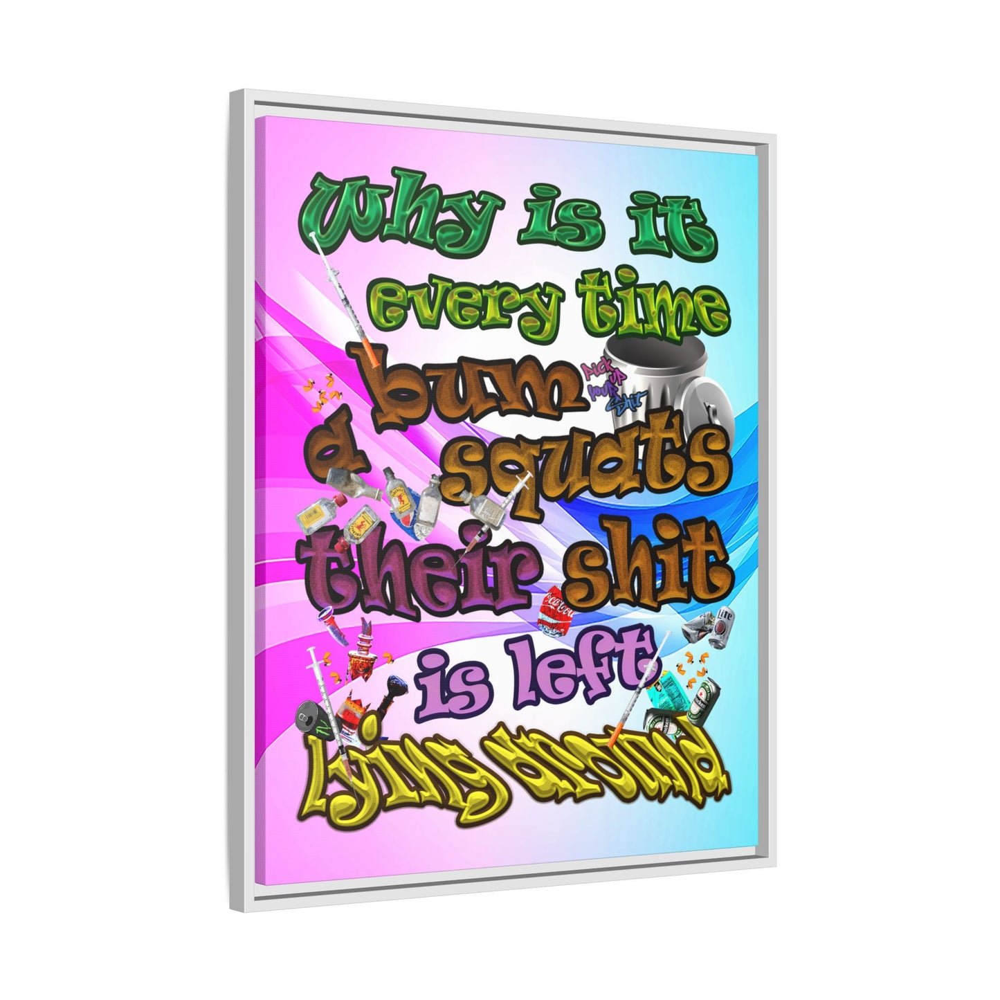 the bum's shit - framed canvas art (light blue-pink wave)
