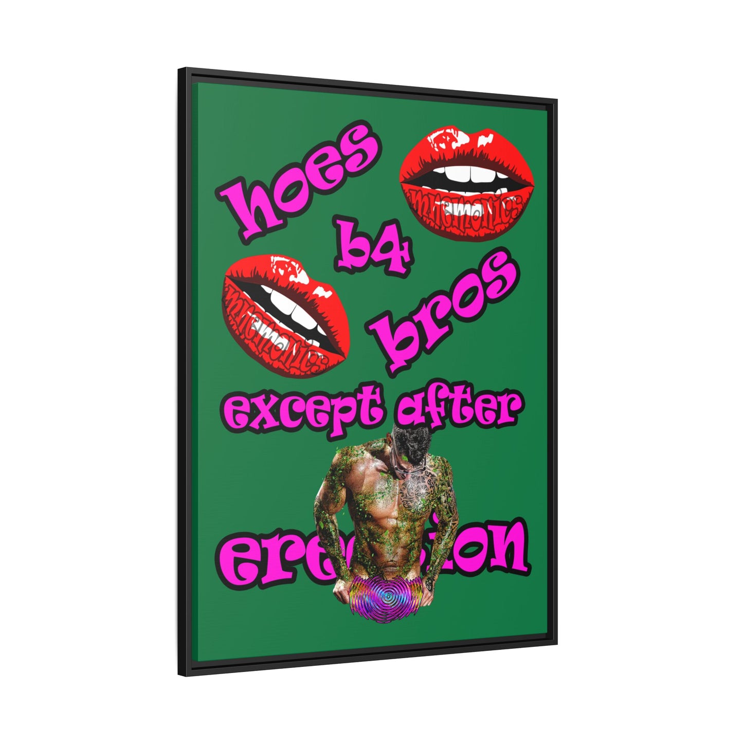 hoes b4 bros - framed canvas art (dark green)