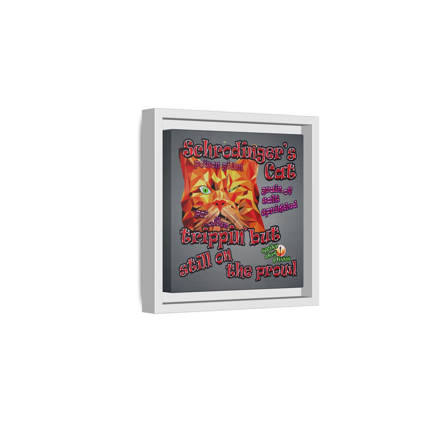 schrodinger's cat - framed canvas art (grey-light grey)