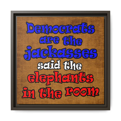donkeys and elephants - framed canvas art (brown papyrus)