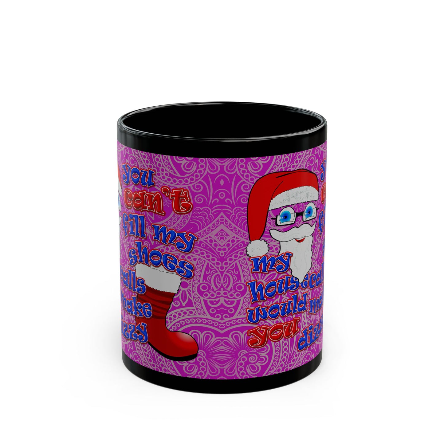 santa's shoes - Black Mug (pink swirl)