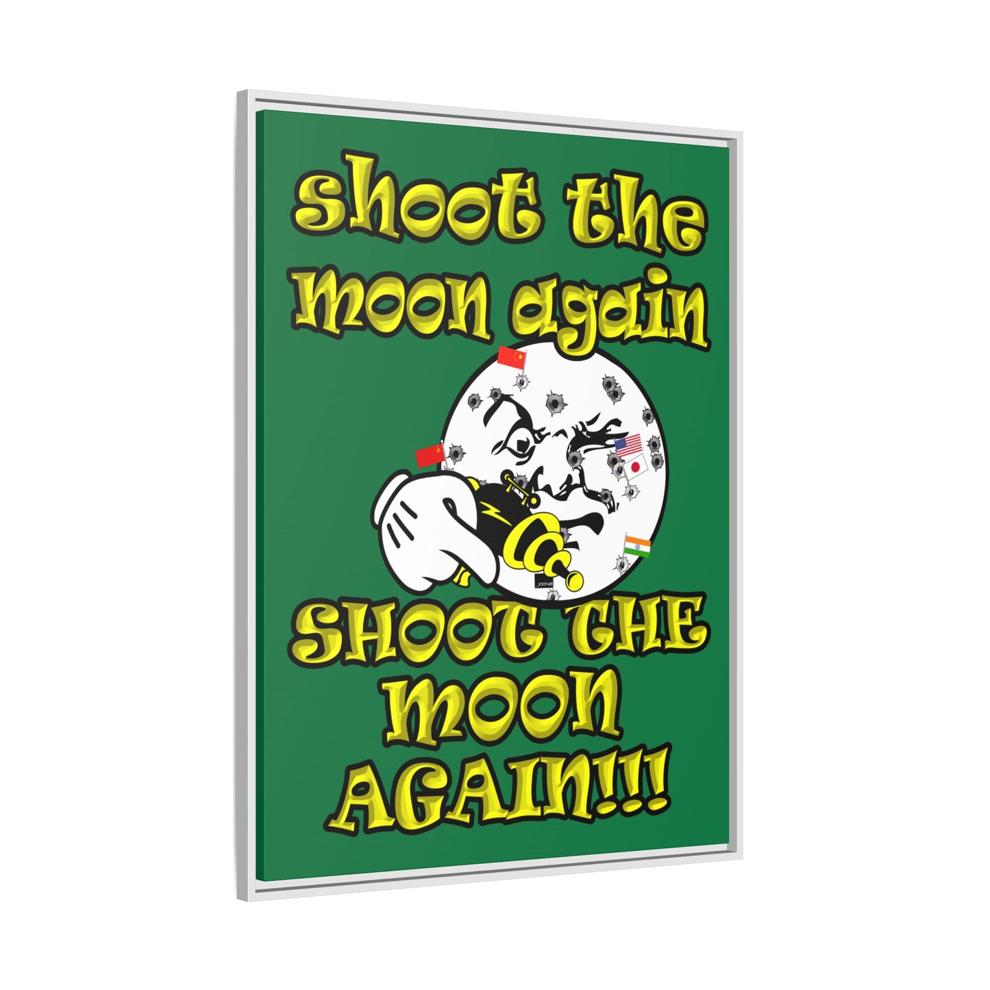 shoot the moon again - framed canvas art (dark green)