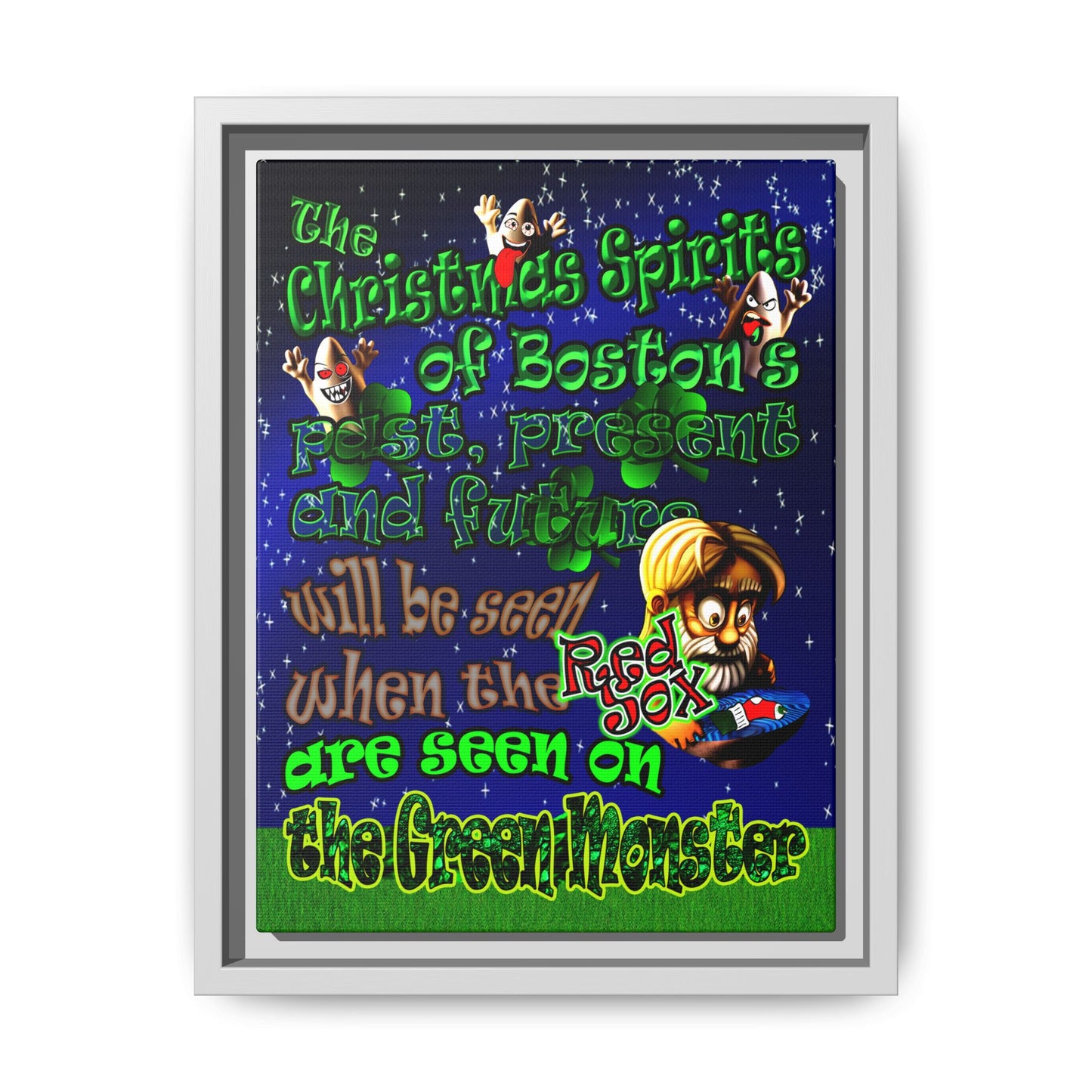 christmas spirits of boston - framed canvas art ('snoops' background)