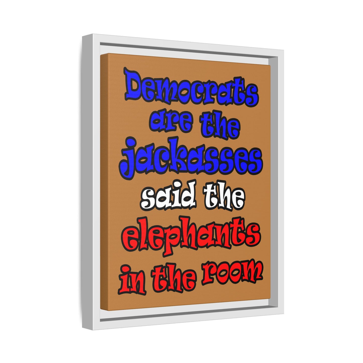 donkeys and elephants - framed canvas art (light brown)
