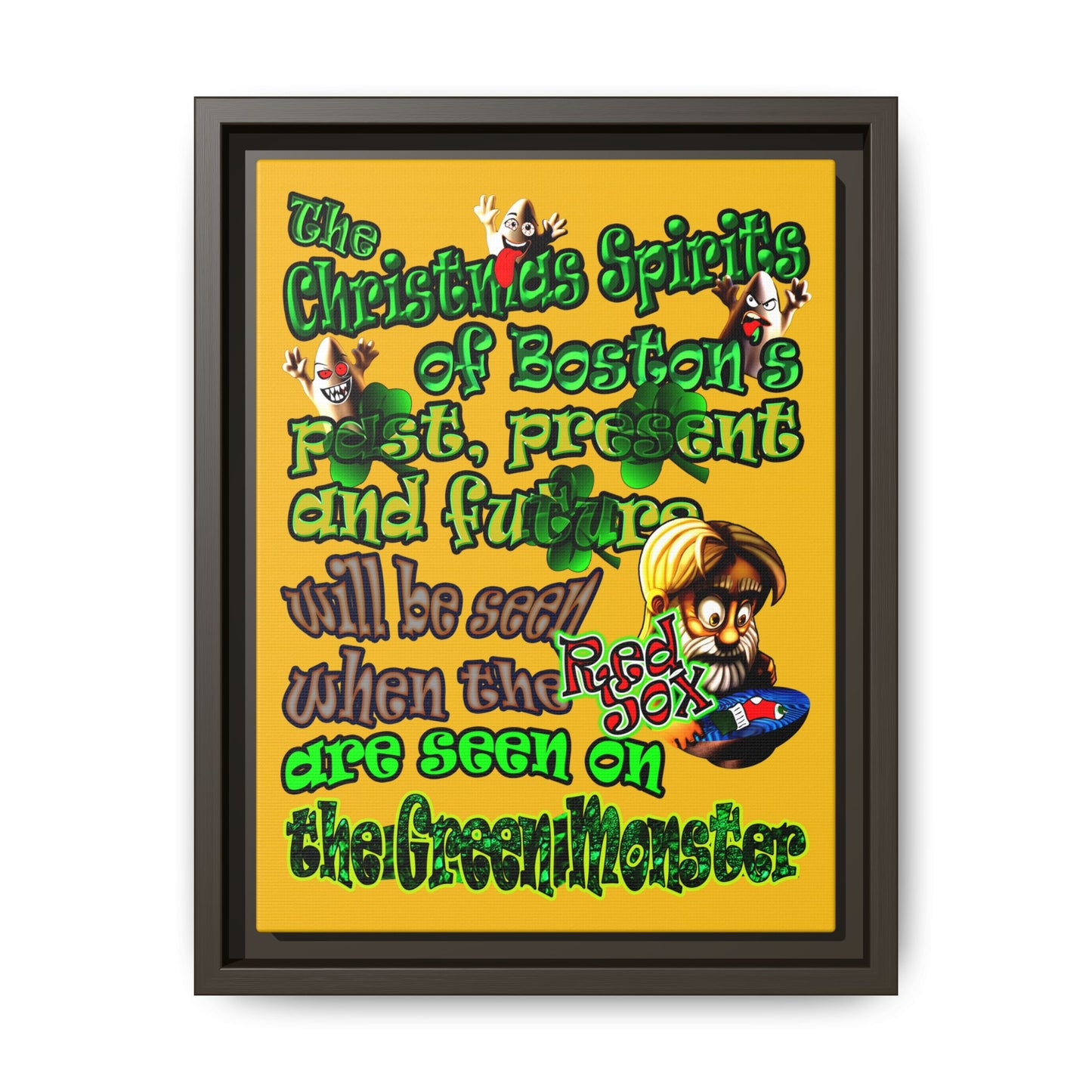 christmas spirits of boston - framed canvas art (yellow)