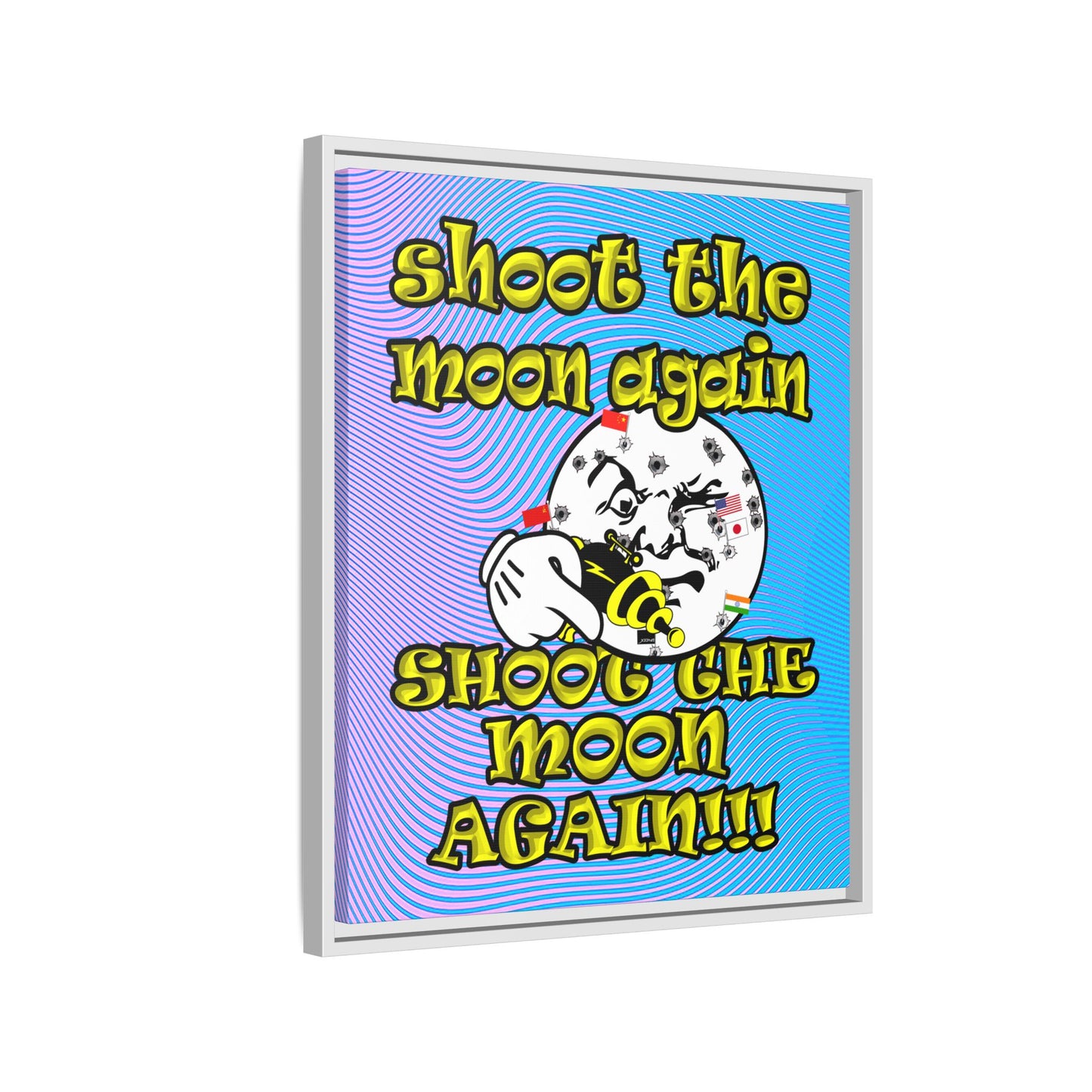 shoot the moon again - framed canvas art (light blue-purple wave)