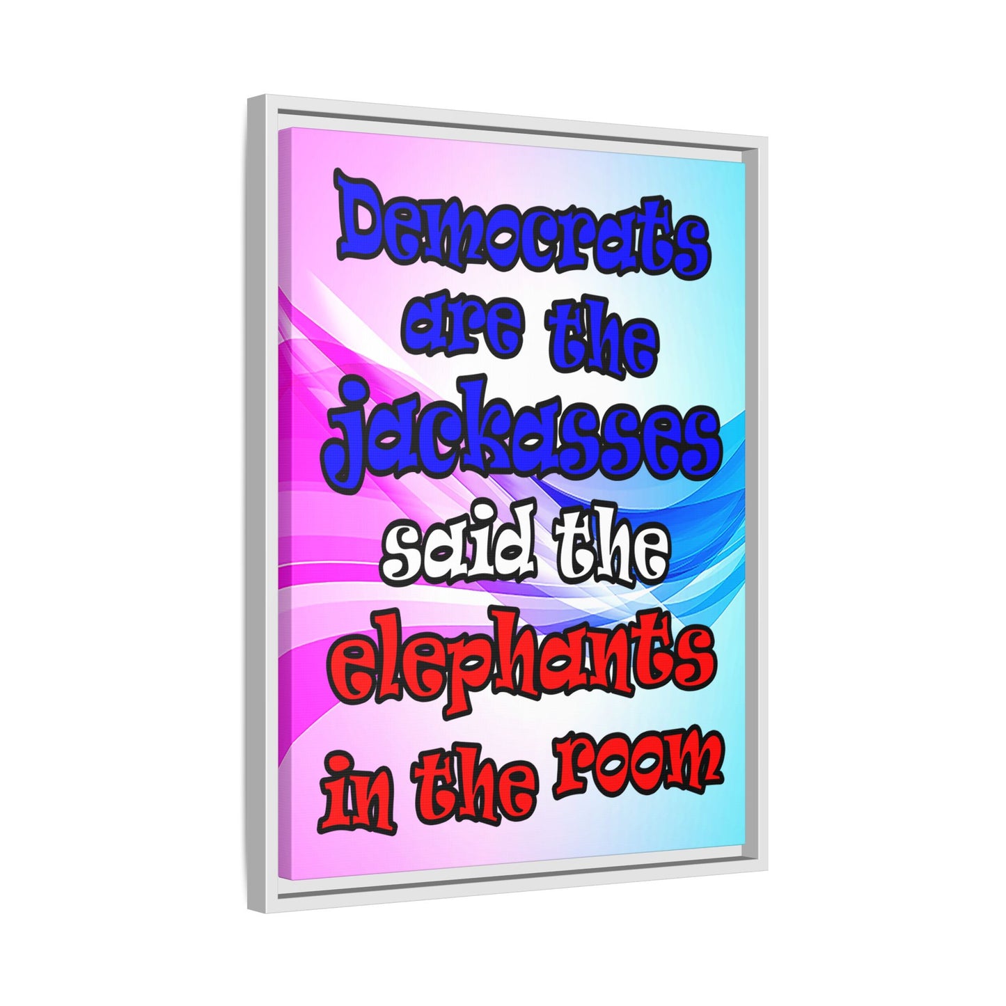 donkeys and elephants - framed canvas art (light blue-pink wave)