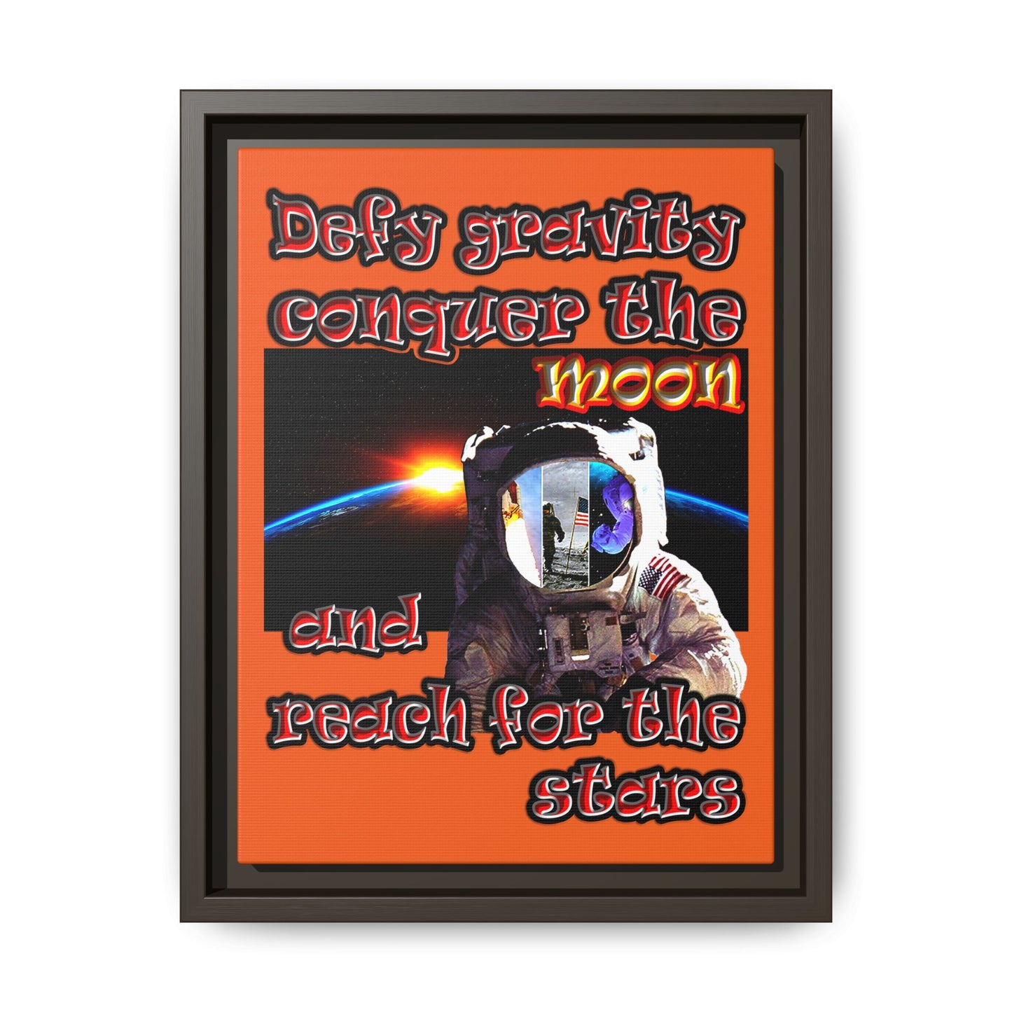 defy conquer reach - framed canvas art (orange)