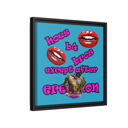 hoes b4 bros - framed canvas art (turquoise)