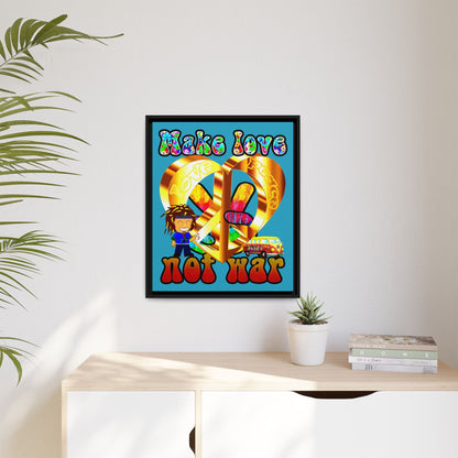 love peace - framed canvas art (turquoise)