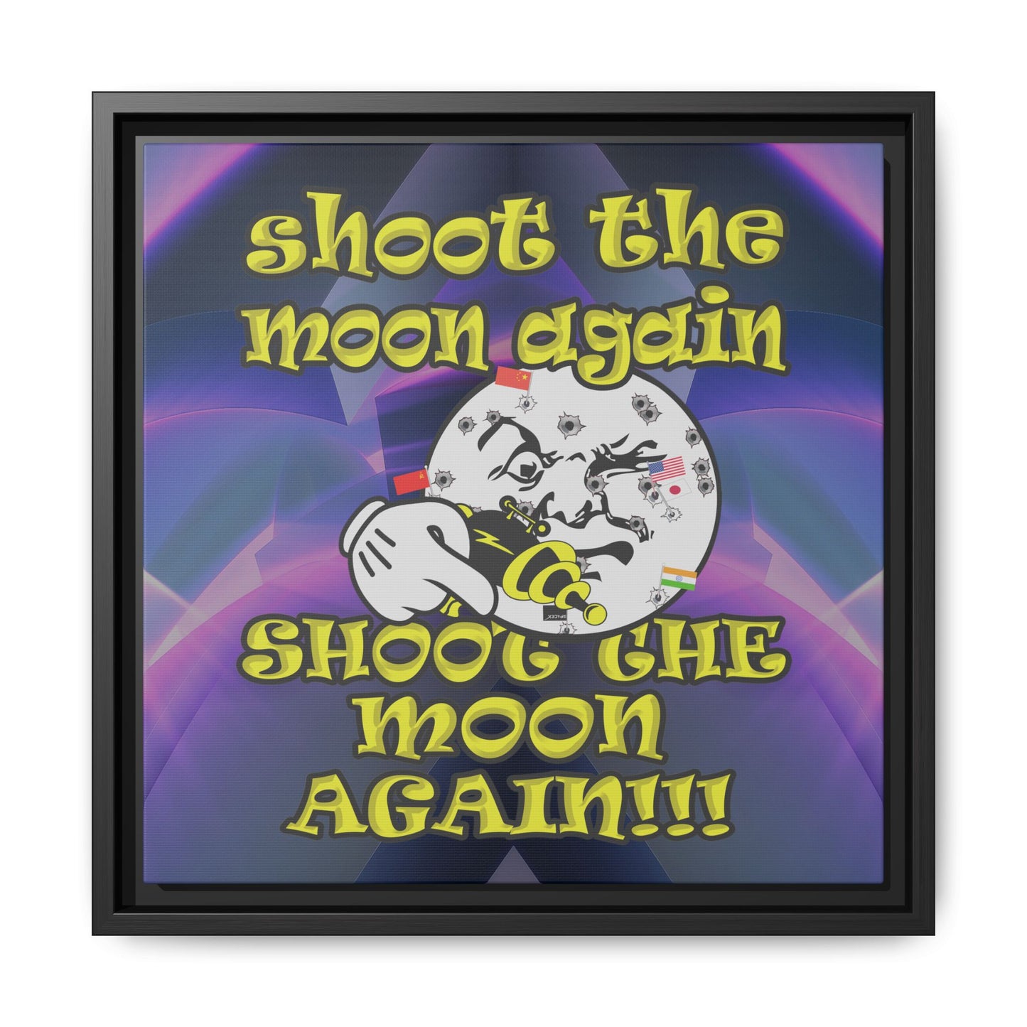 shoot the moon again - framed canvas art (grey-pink wave)
