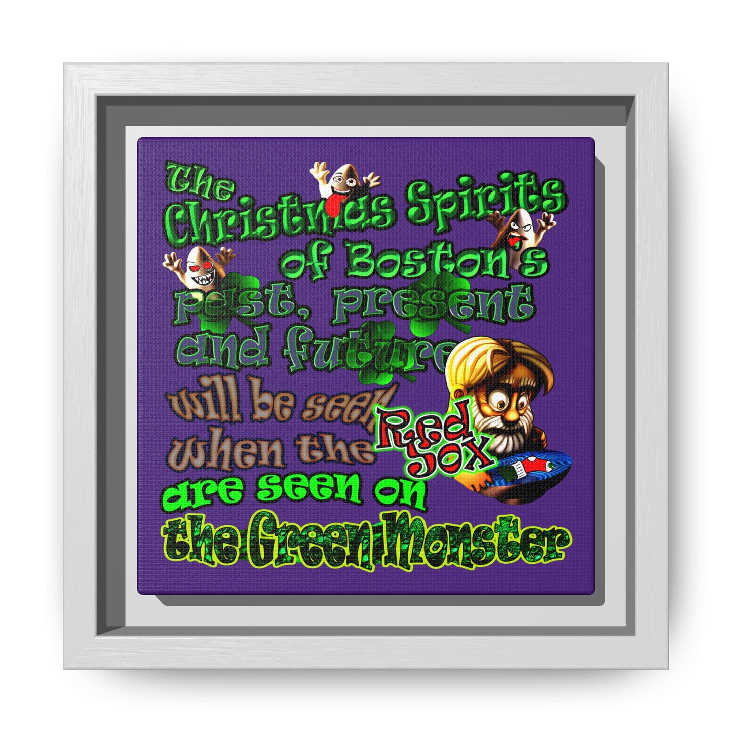 christmas spirits of boston - framed canvas art (purple)