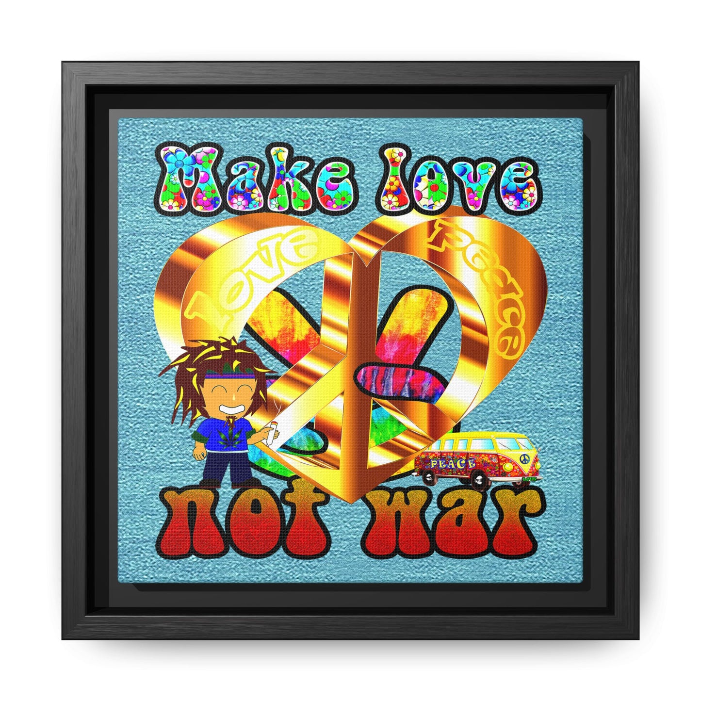 love peace - framed canvas art (faded blue)
