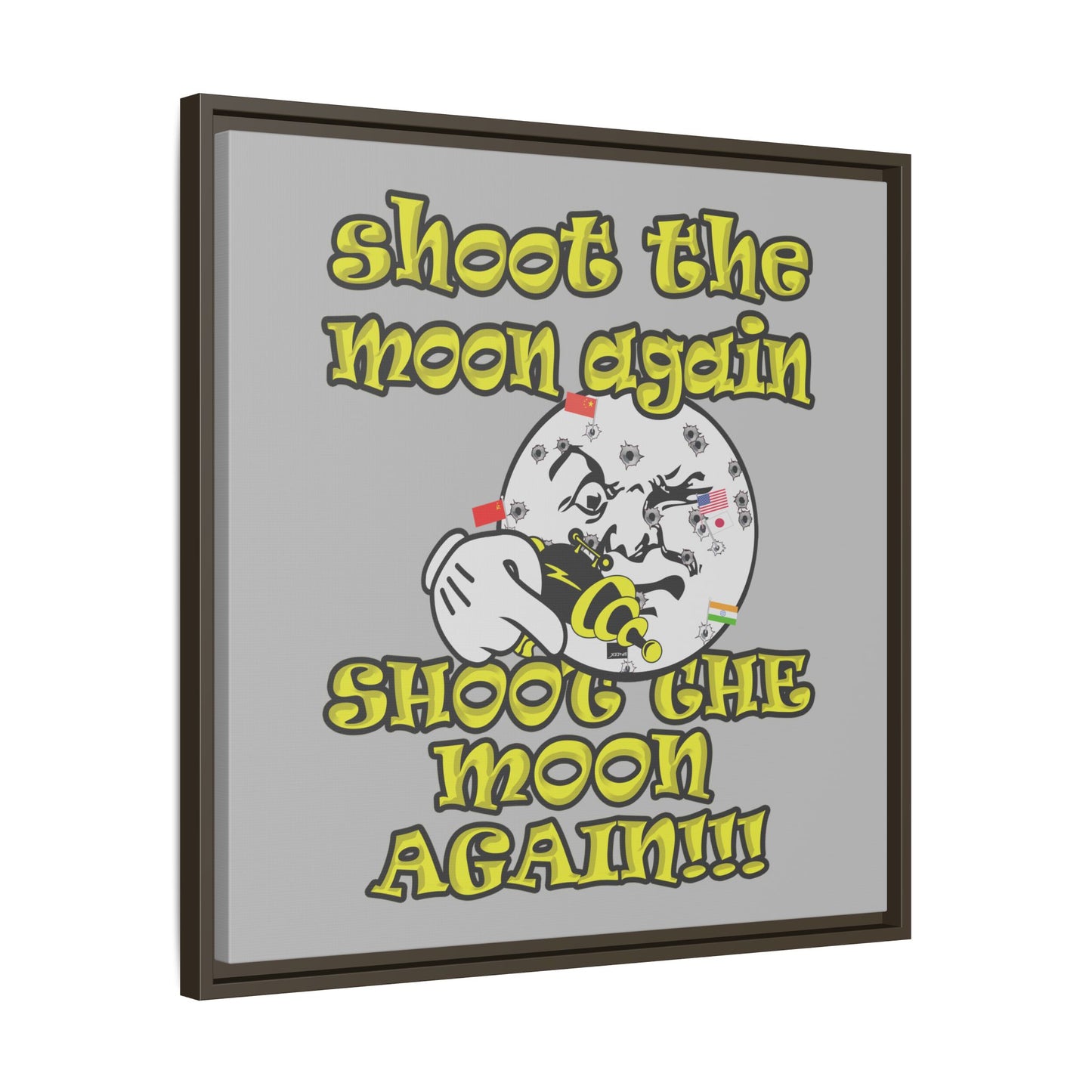 shoot the moon again - framed canvas art (light grey)