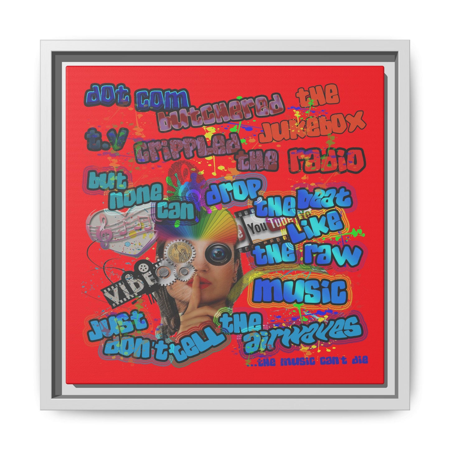 drop the beat - framed canvas art (red)