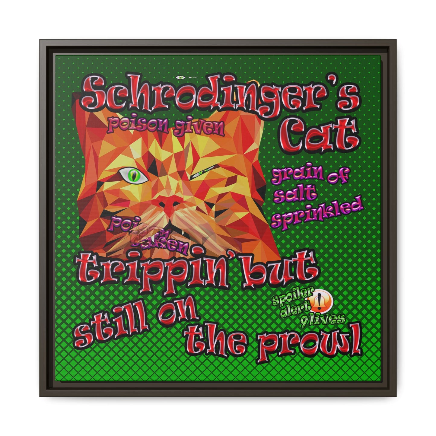schrodinger's cat - framed canvas art (logo green)