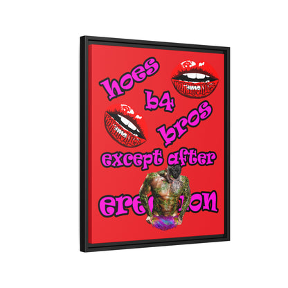 hoes b4 bros - framed canvas art (red)